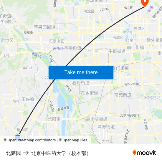 北潞园 to 北京中医药大学（校本部） map