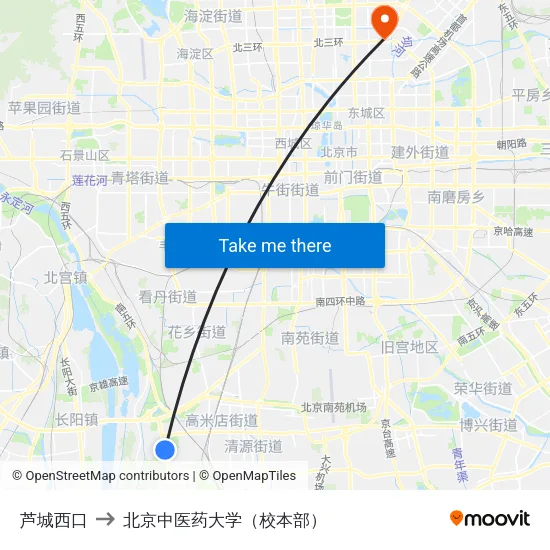芦城西口 to 北京中医药大学（校本部） map