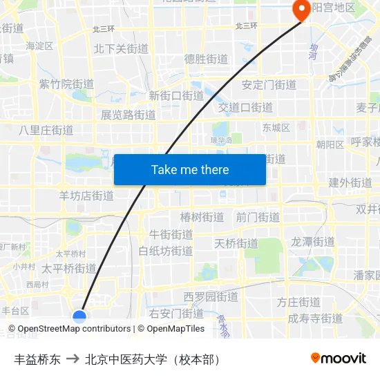 丰益桥东 to 北京中医药大学（校本部） map
