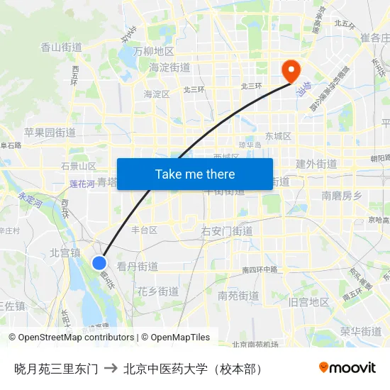 晓月苑三里东门 to 北京中医药大学（校本部） map