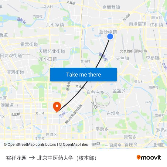 裕祥花园 to 北京中医药大学（校本部） map
