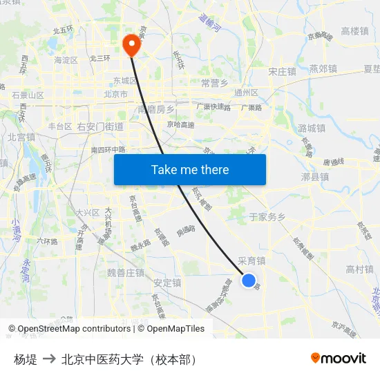 杨堤 to 北京中医药大学（校本部） map