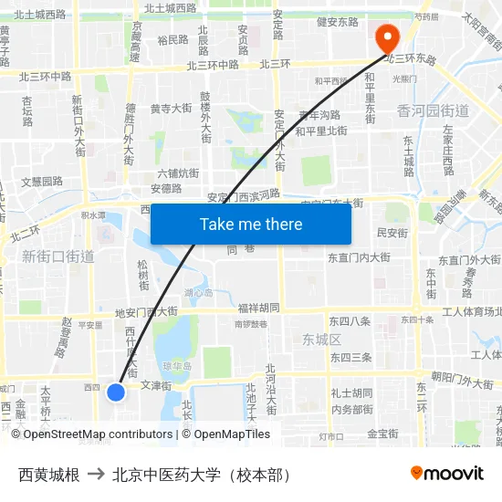 西黄城根 to 北京中医药大学（校本部） map
