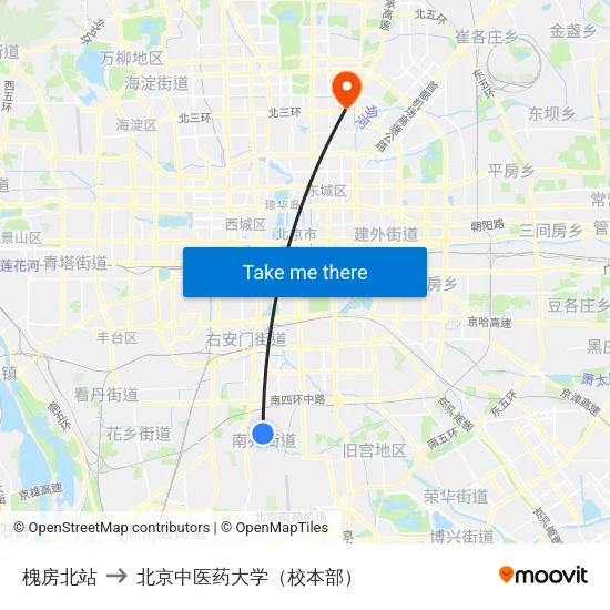 槐房北站 to 北京中医药大学（校本部） map