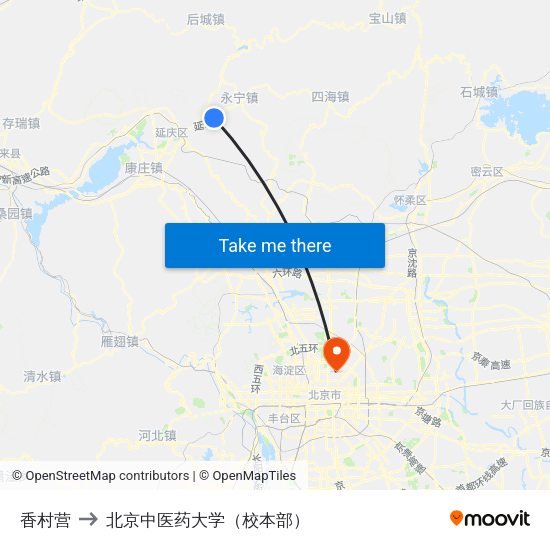 香村营 to 北京中医药大学（校本部） map