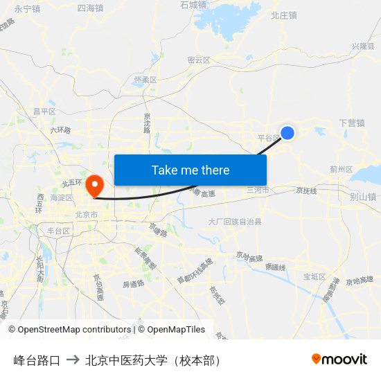 峰台路口 to 北京中医药大学（校本部） map