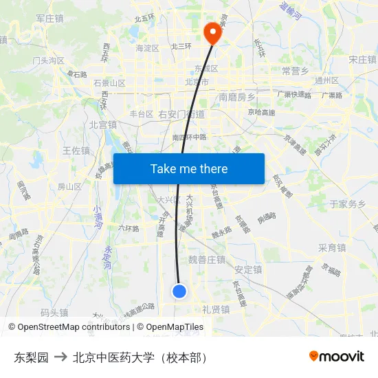 东梨园 to 北京中医药大学（校本部） map
