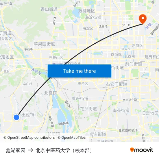 鑫湖家园 to 北京中医药大学（校本部） map