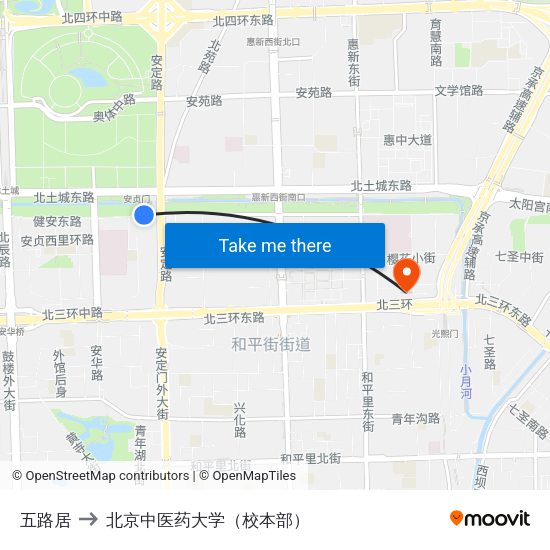 五路居 to 北京中医药大学（校本部） map