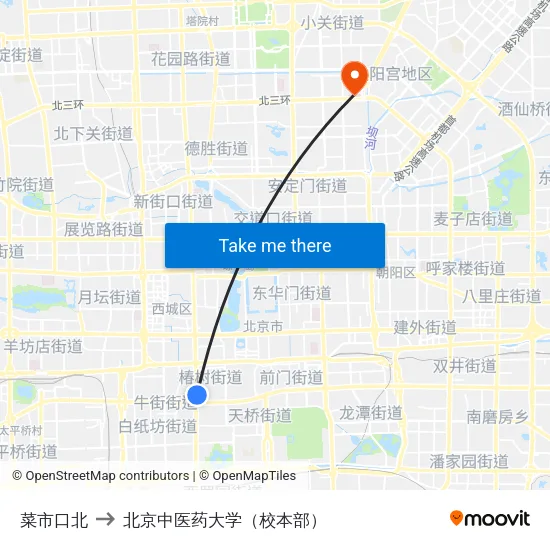 菜市口北 to 北京中医药大学（校本部） map