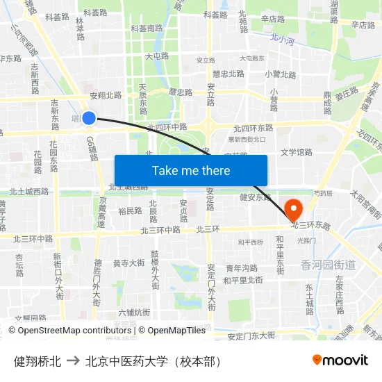 健翔桥北 to 北京中医药大学（校本部） map