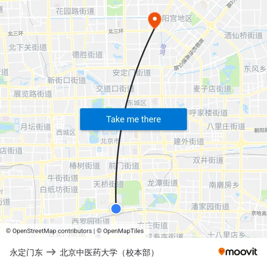 永定门东 to 北京中医药大学（校本部） map