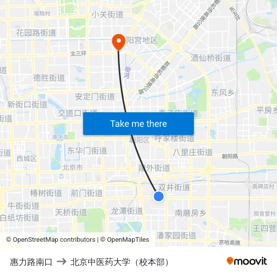 惠力路南口 to 北京中医药大学（校本部） map
