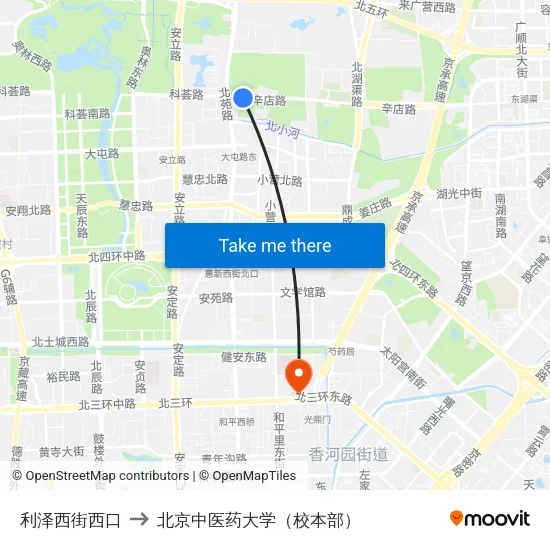 利泽西街西口 to 北京中医药大学（校本部） map
