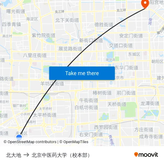 北大地 to 北京中医药大学（校本部） map