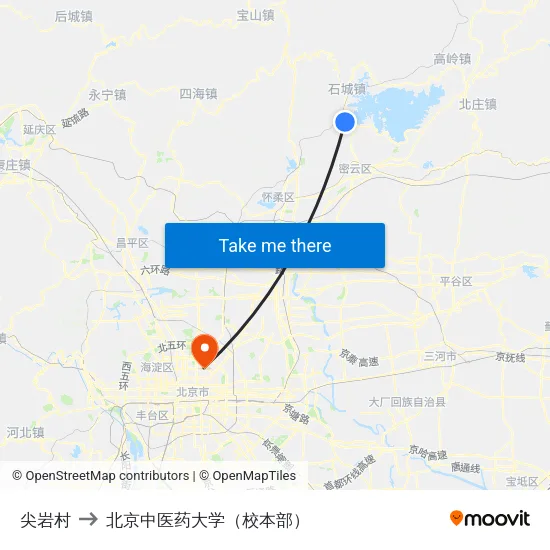 尖岩村 to 北京中医药大学（校本部） map