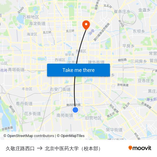 久敬庄路西口 to 北京中医药大学（校本部） map
