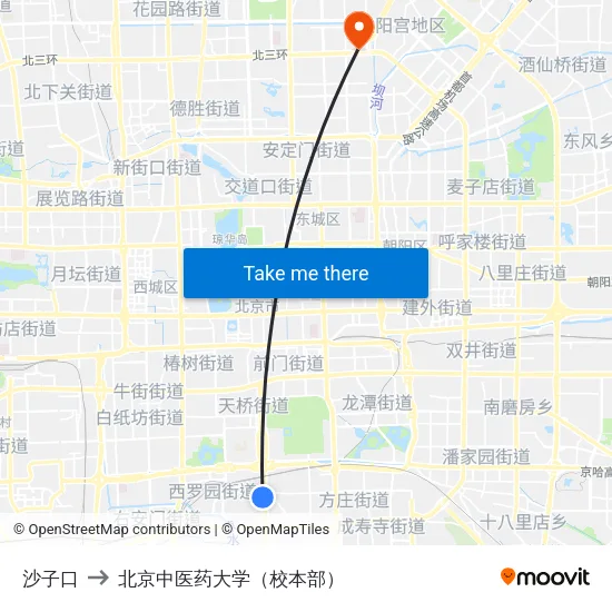 沙子口 to 北京中医药大学（校本部） map