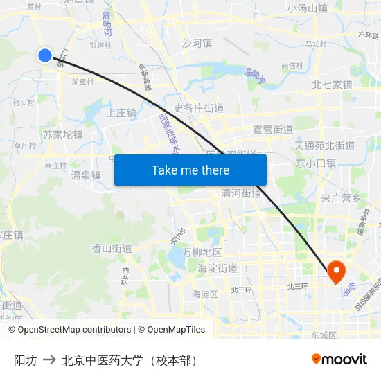 阳坊 to 北京中医药大学（校本部） map