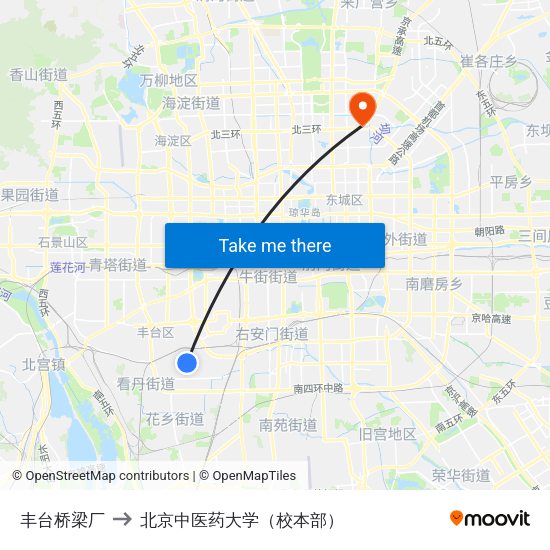 丰台桥梁厂 to 北京中医药大学（校本部） map