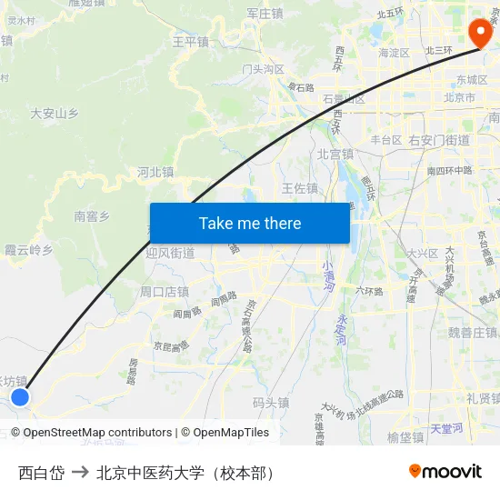 西白岱 to 北京中医药大学（校本部） map