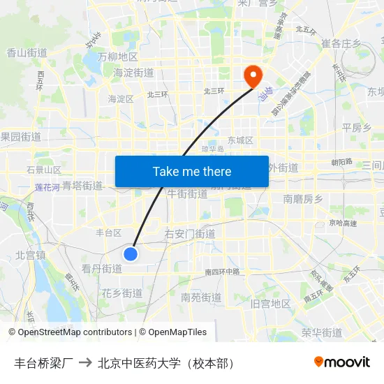 丰台桥梁厂 to 北京中医药大学（校本部） map