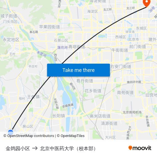 金鸽园小区 to 北京中医药大学（校本部） map
