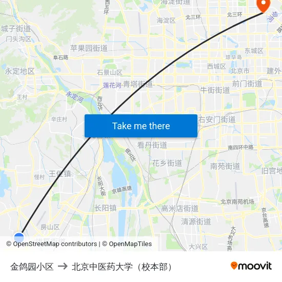 金鸽园小区 to 北京中医药大学（校本部） map