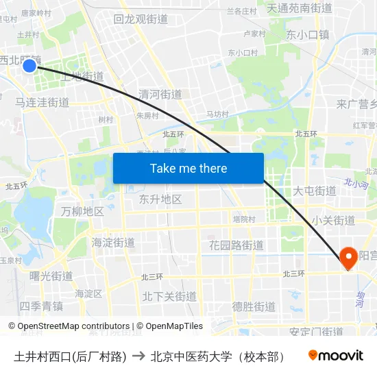 土井村西口(后厂村路) to 北京中医药大学（校本部） map