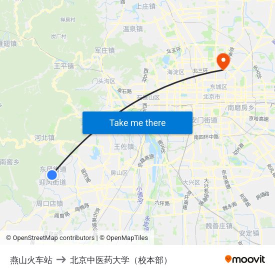燕山火车站 to 北京中医药大学（校本部） map
