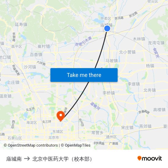 庙城南 to 北京中医药大学（校本部） map