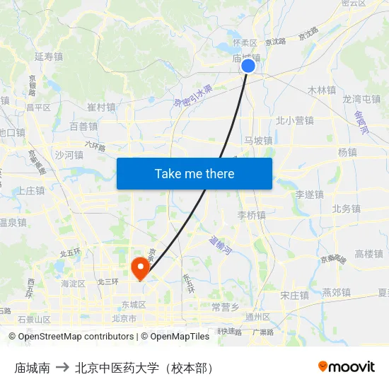 庙城南 to 北京中医药大学（校本部） map