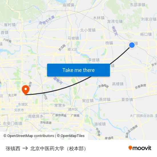 张镇西 to 北京中医药大学（校本部） map