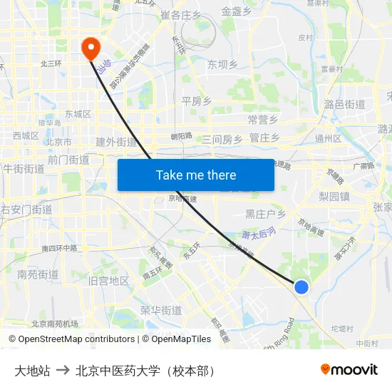大地站 to 北京中医药大学（校本部） map