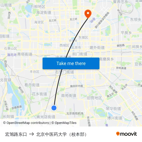 宏旭路东口 to 北京中医药大学（校本部） map