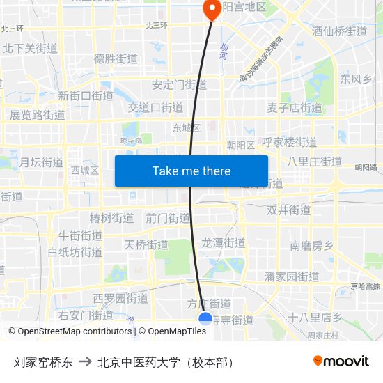 刘家窑桥东 to 北京中医药大学（校本部） map