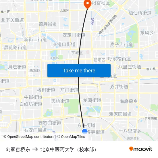刘家窑桥东 to 北京中医药大学（校本部） map
