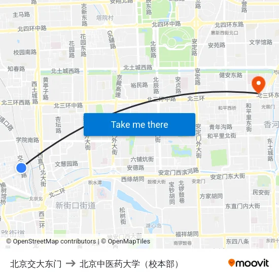 北京交大东门 to 北京中医药大学（校本部） map