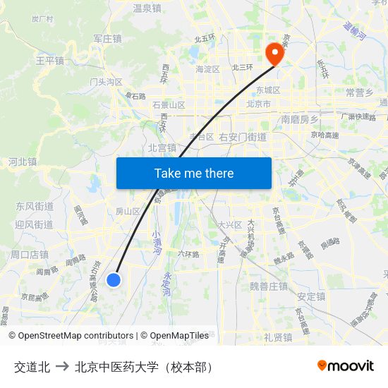 交道北 to 北京中医药大学（校本部） map