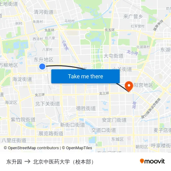 东升园 to 北京中医药大学（校本部） map