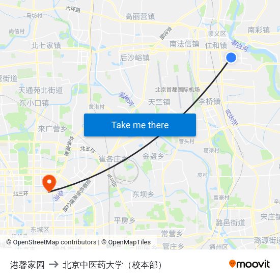 港馨家园 to 北京中医药大学（校本部） map