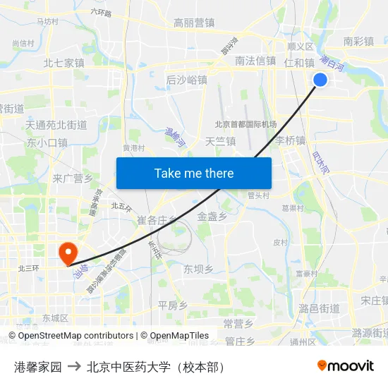 港馨家园 to 北京中医药大学（校本部） map
