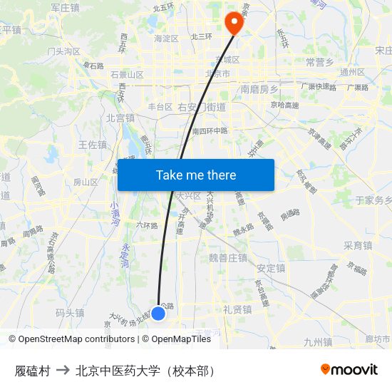 履磕村 to 北京中医药大学（校本部） map
