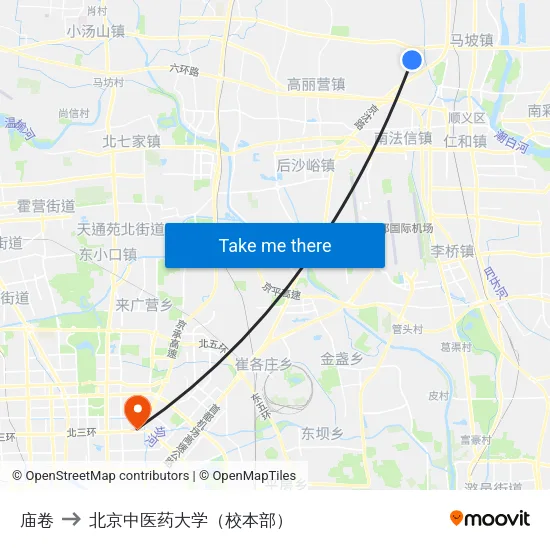 庙卷 to 北京中医药大学（校本部） map