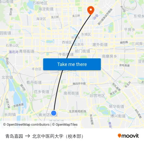 青岛嘉园 to 北京中医药大学（校本部） map