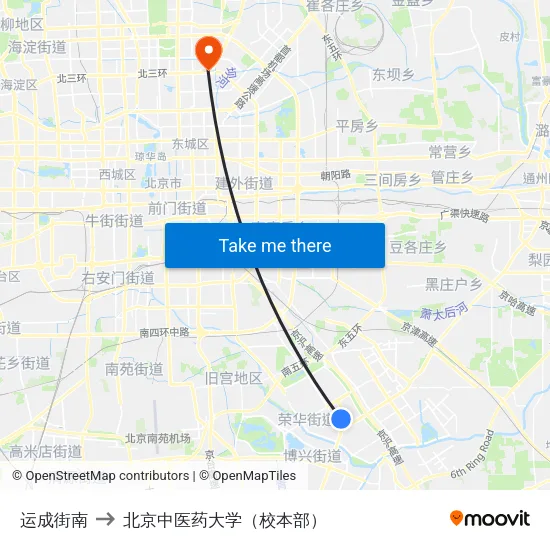 运成街南 to 北京中医药大学（校本部） map
