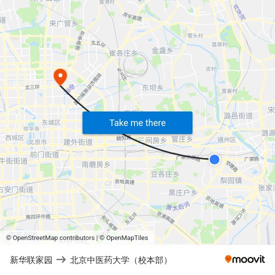新华联家园 to 北京中医药大学（校本部） map