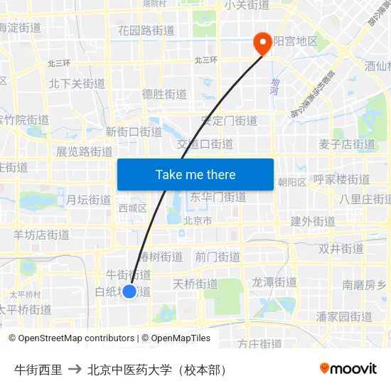 牛街西里 to 北京中医药大学（校本部） map