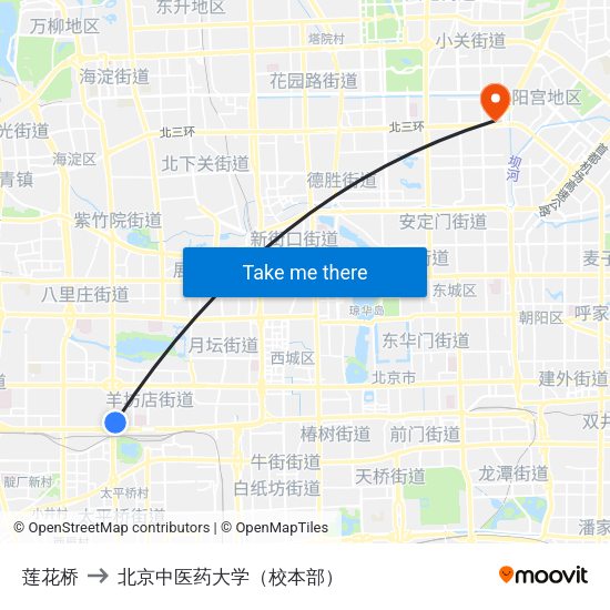 莲花桥 to 北京中医药大学（校本部） map