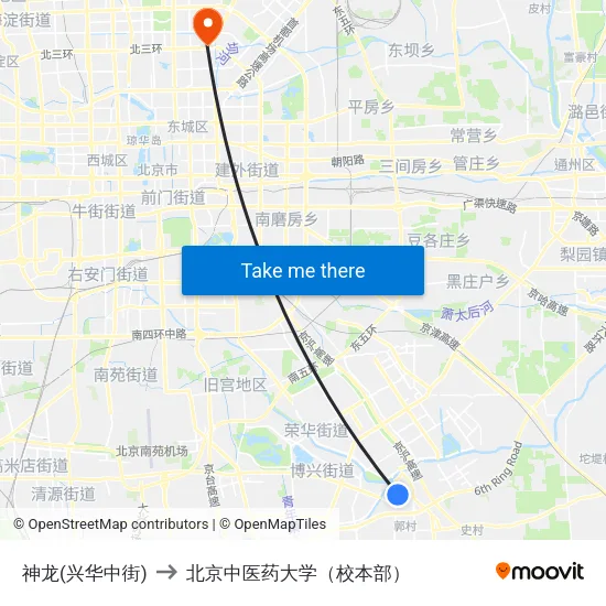 神龙(兴华中街) to 北京中医药大学（校本部） map